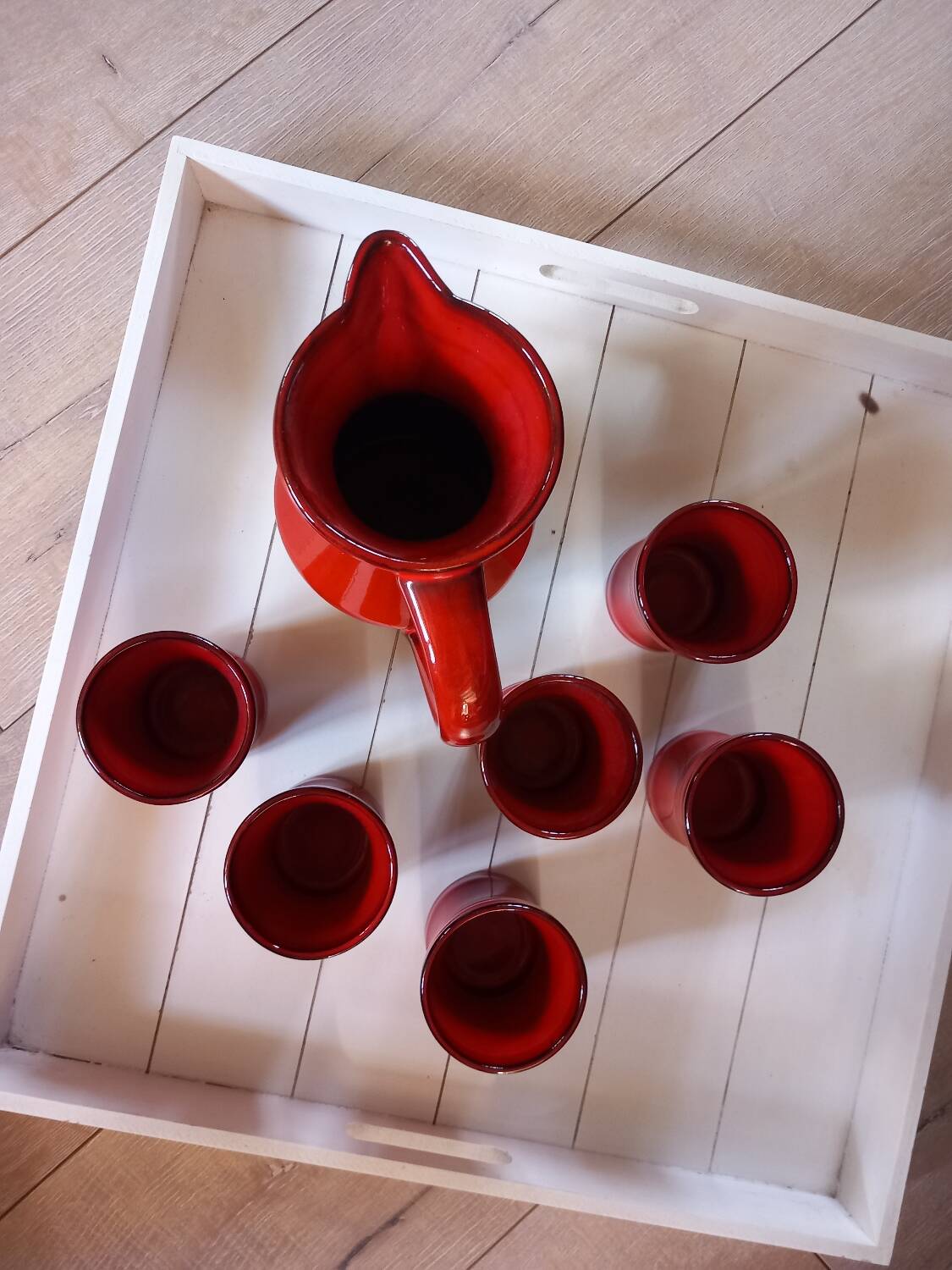 Pitcher and 6 old Elchinger mug glasses