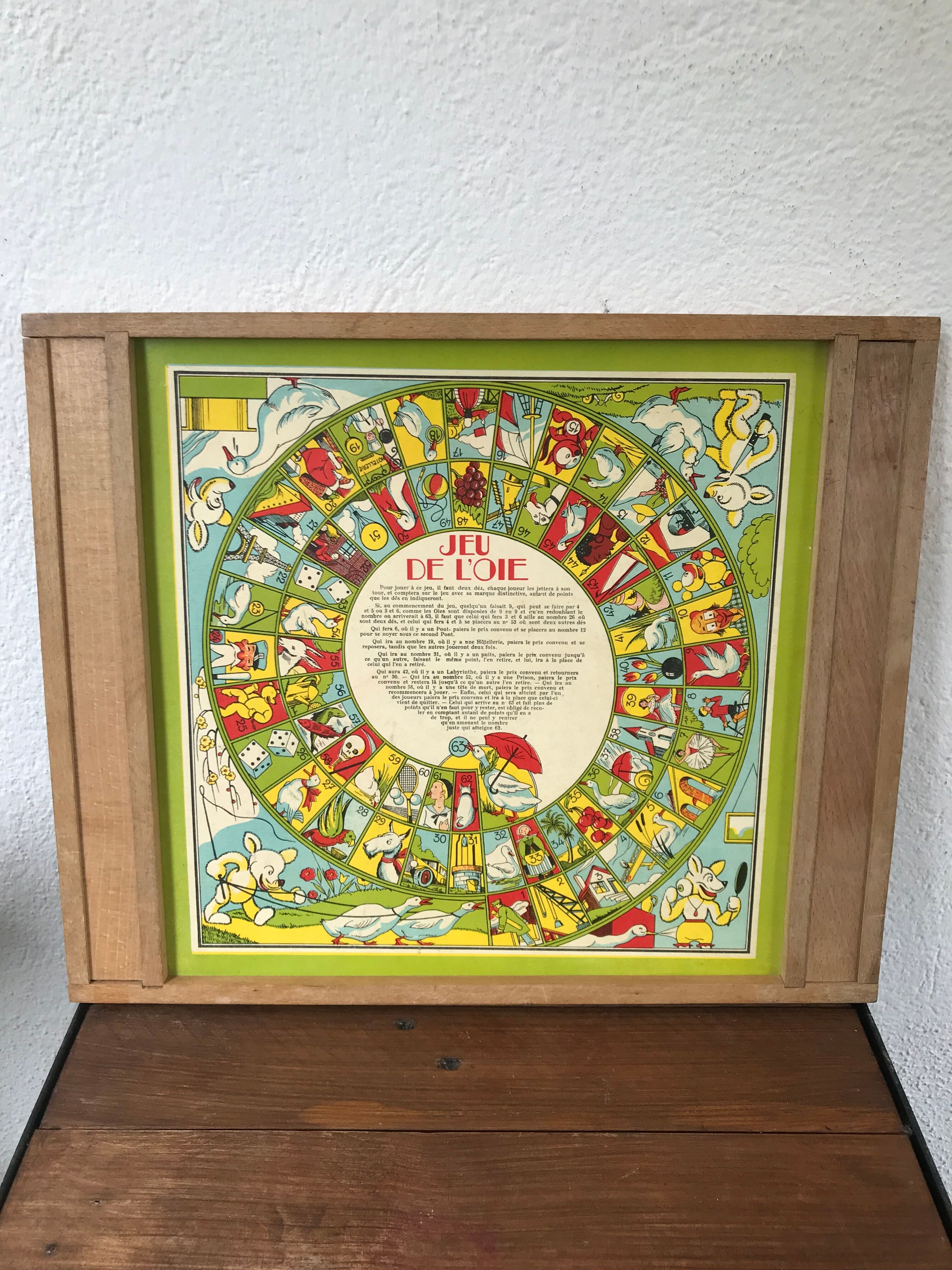 Ancien plateau jeu &chec & jeu de l’oie bois