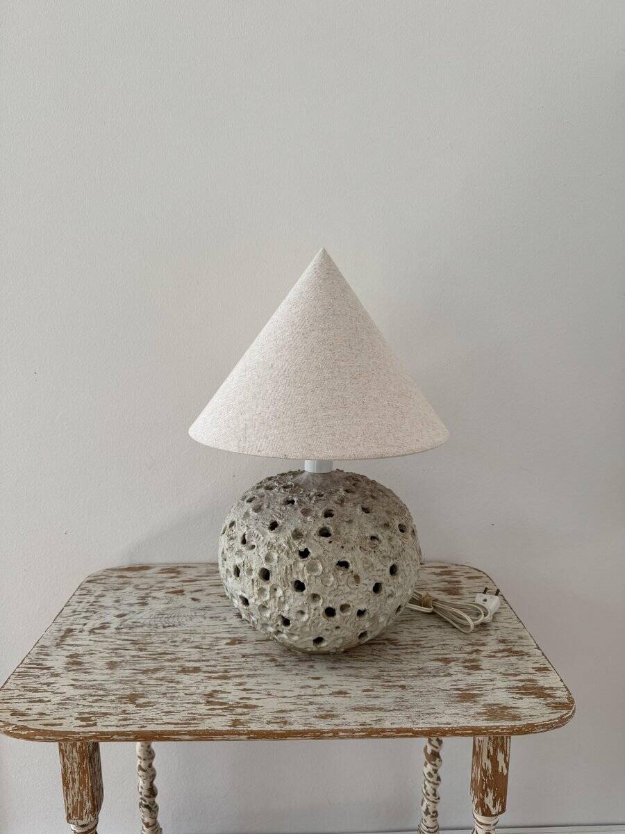 Large mid-century Danish brutalist ceramic table lamp in the style of Sejer, 1960s