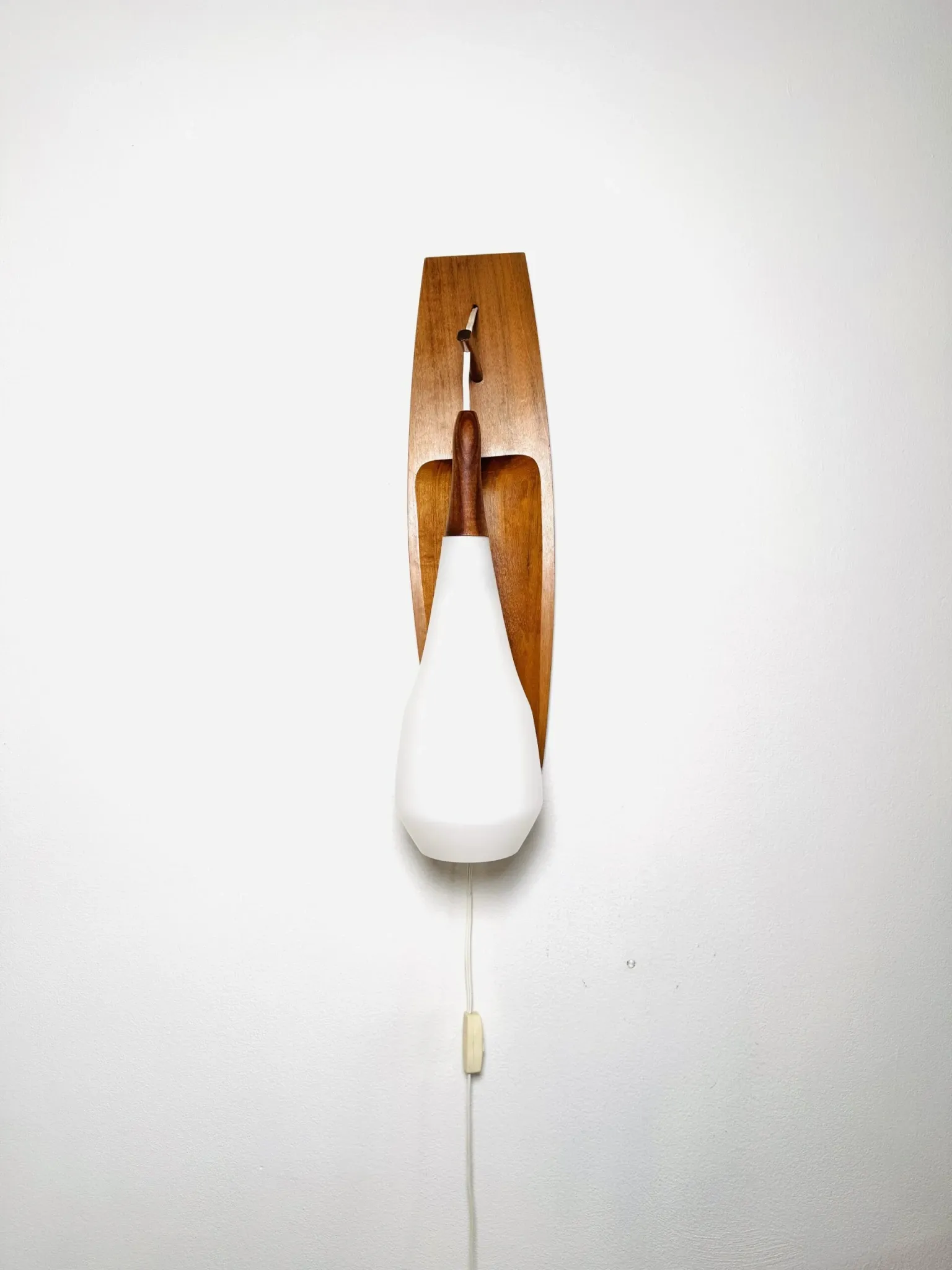 Floating Wall Lamp In Wood & Matt Opal Glass By Philips, The Netherlands, 1950S