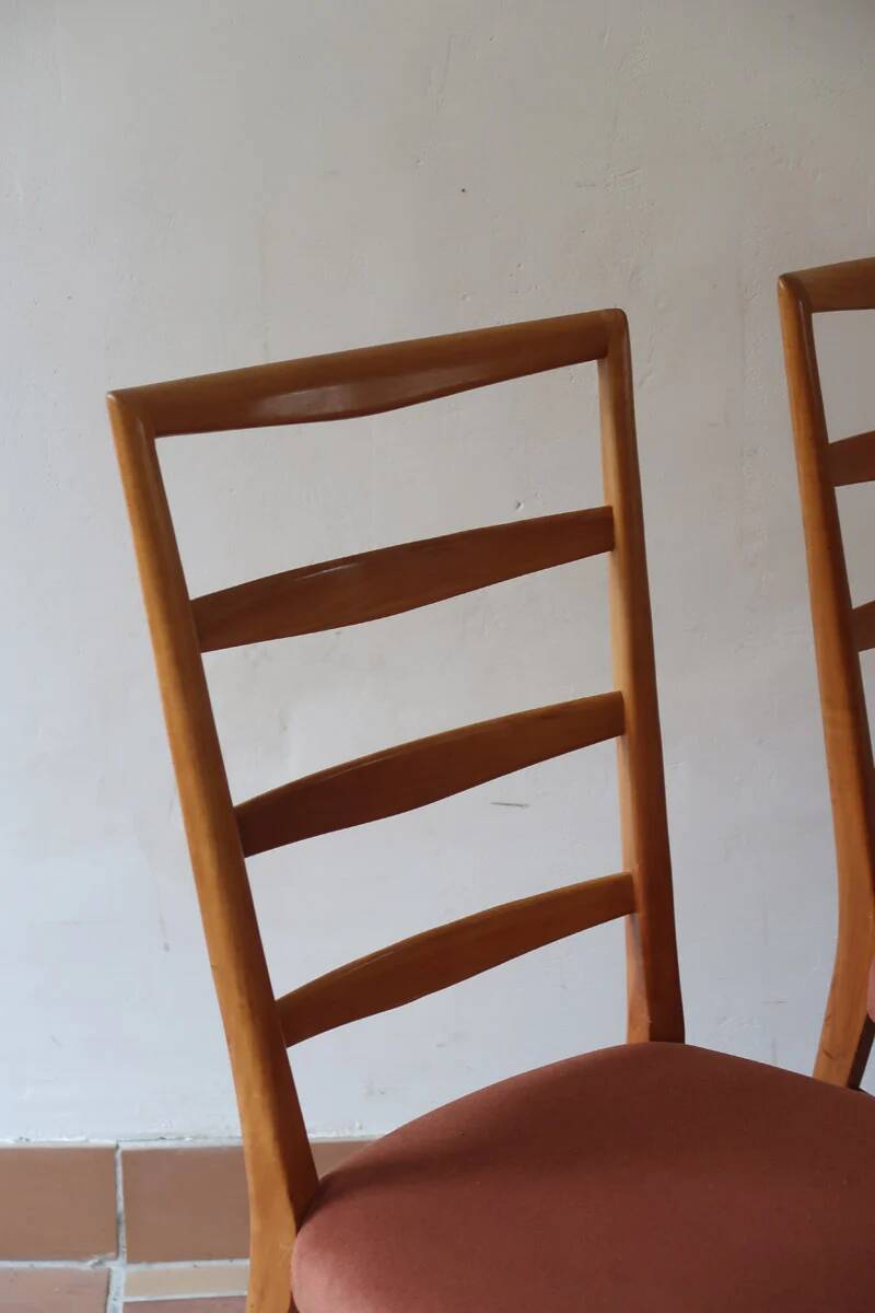 4 vintage Scandinavian chairs in light wood, 1960s.