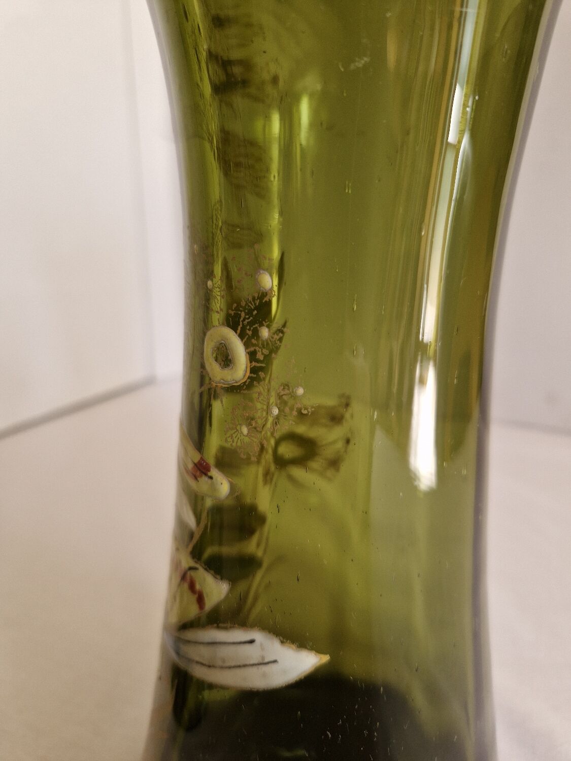 Pair of Enameled Glass Vases with Dragonflies. Unsigned Legras