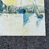 Animated view of a table with sailboats, signed.