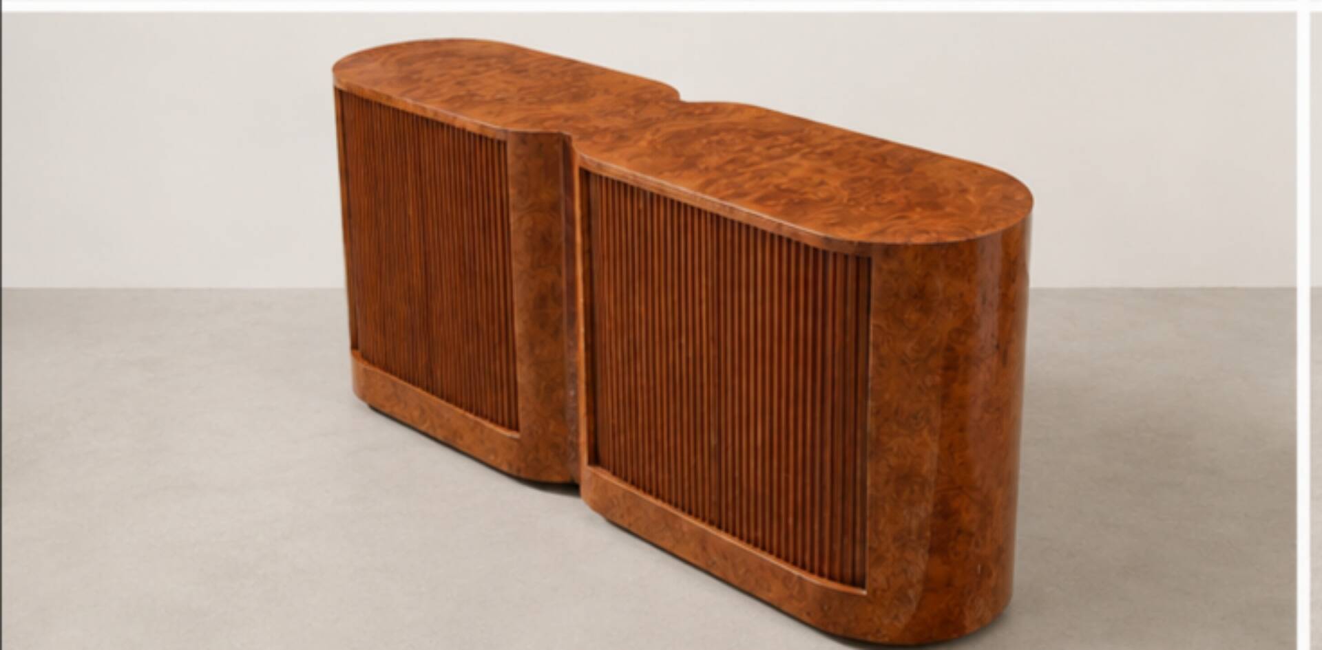 Vintage sideboard with tambour doors in wood burl