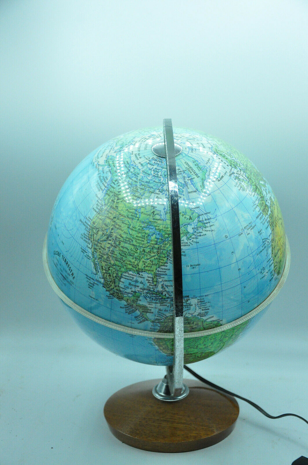 Globe earth world map bright wood wood chromed design vintage design