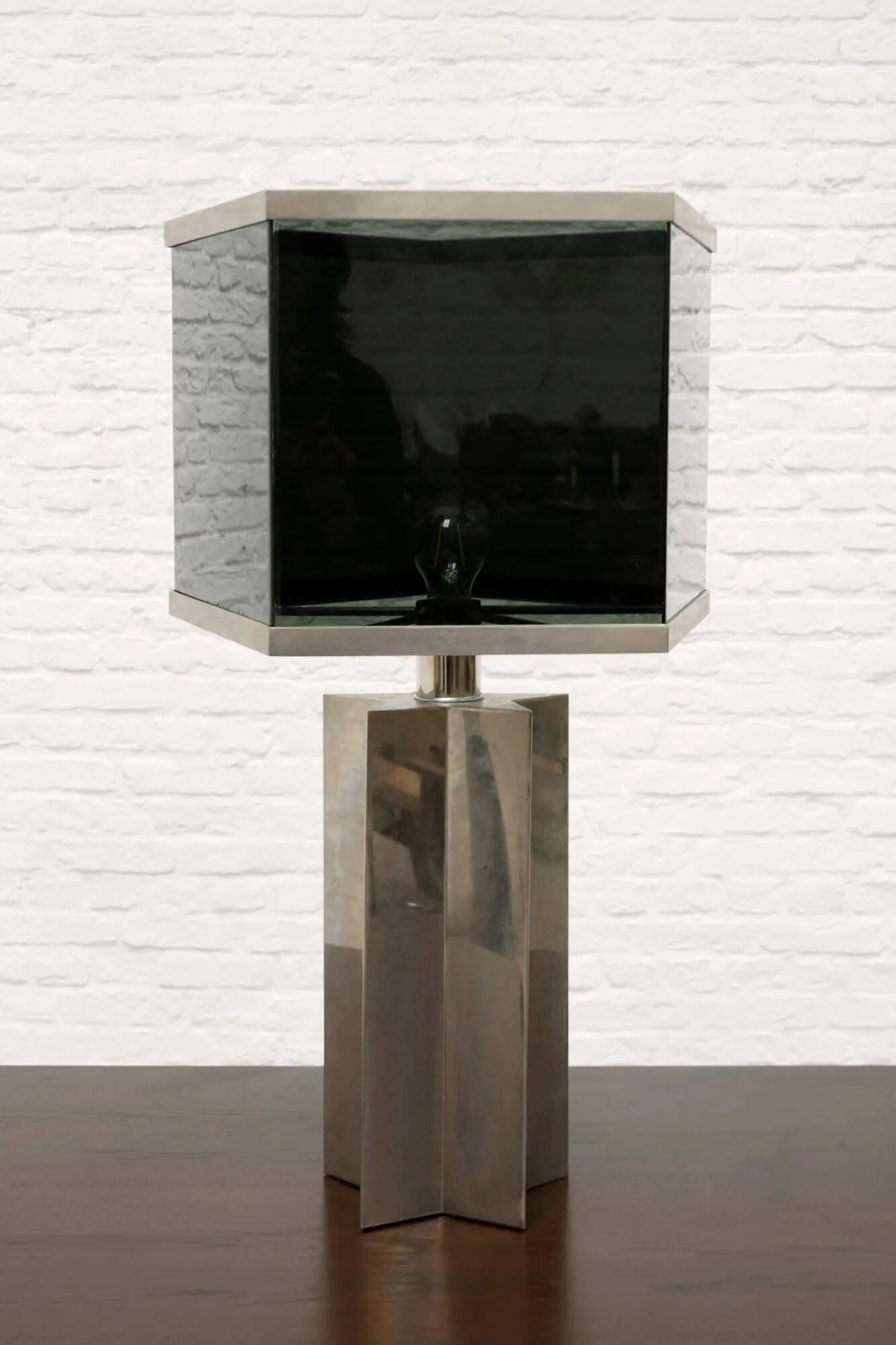 Italian architectural table lamp in acrylic and chrome, 1970s.