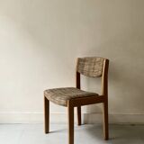 Set of 6 mid-century chairs in honey wood and tweed, 1970 design by dlg Regain.