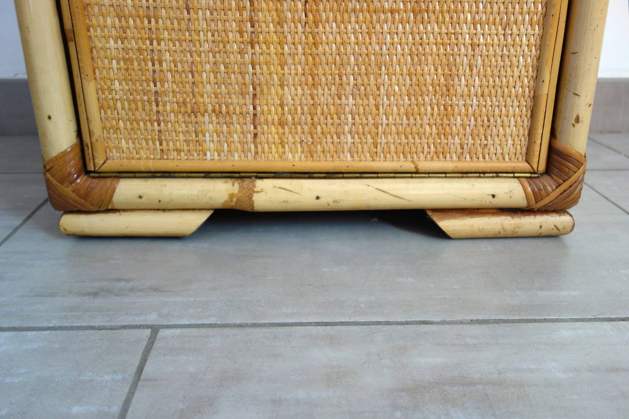 Woven wicker and bamboo full-length mirror, 70s/80s.