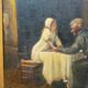 Tableau, huile sur panneau "Bonjour Grand Père", début XXème, cadre doré