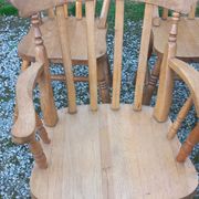 Set of 4 chairs and 1 armchair in mountain style made of oak.