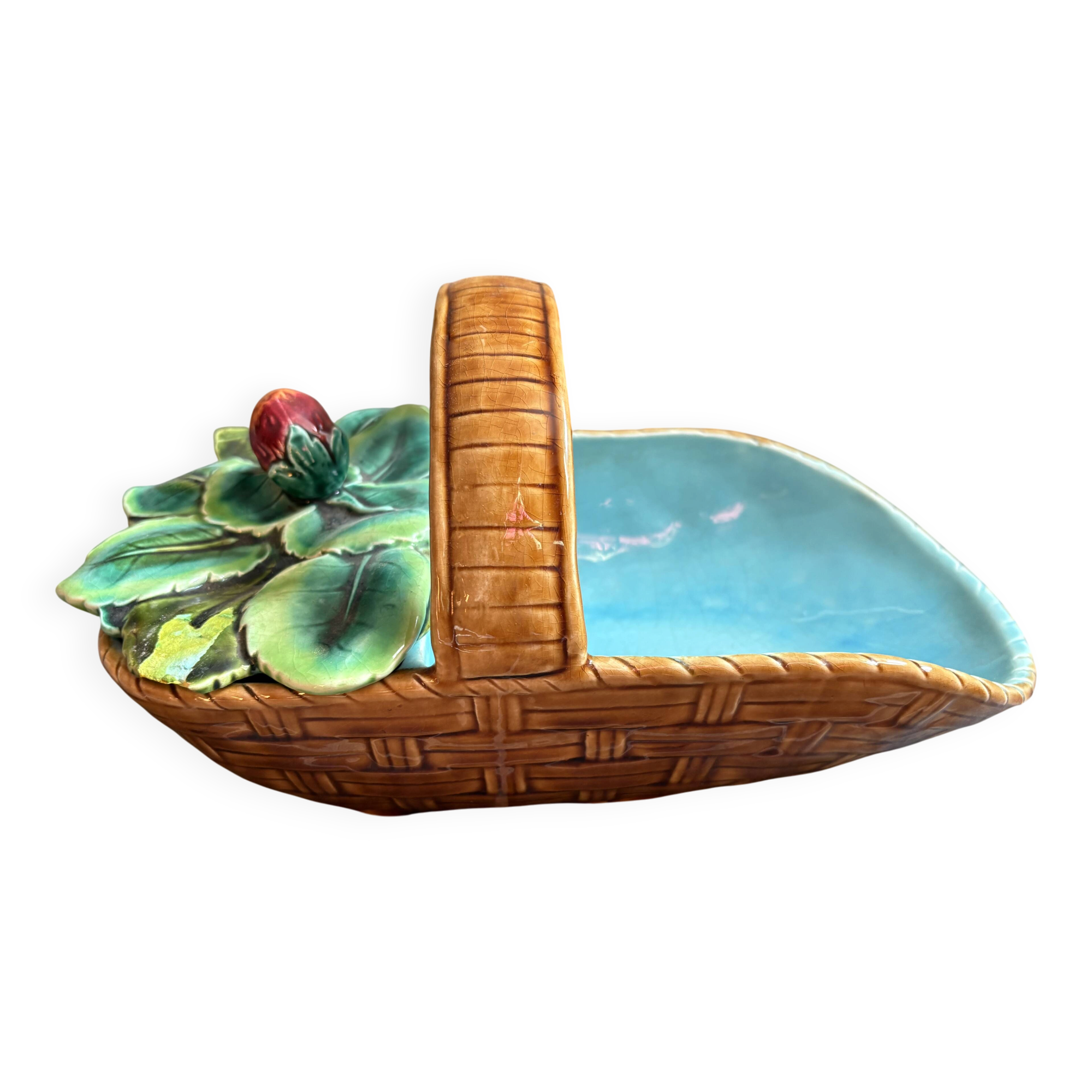 Rare Majolica Strawberry Basket - Sarreguemines 1521 - Circa 1880