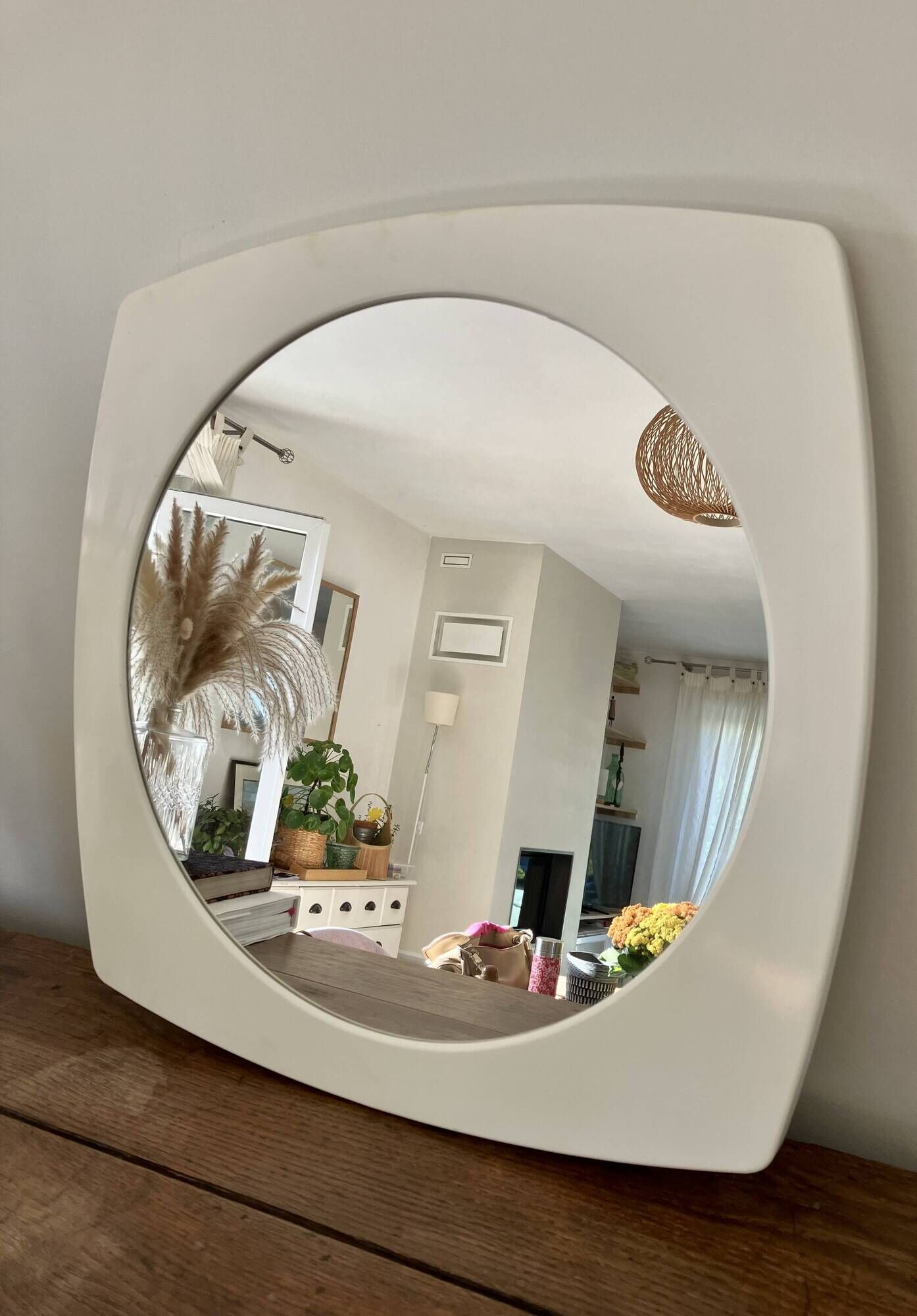 Vintage 70s-Magnificent white square mirror-Syla