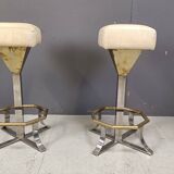 Seventies brass and chrome bar stools, set of 2, 1970s
