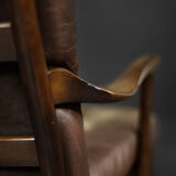 Vintage mid-century danish modern beech & brown leather armchair from farstrup møbler, 1970s