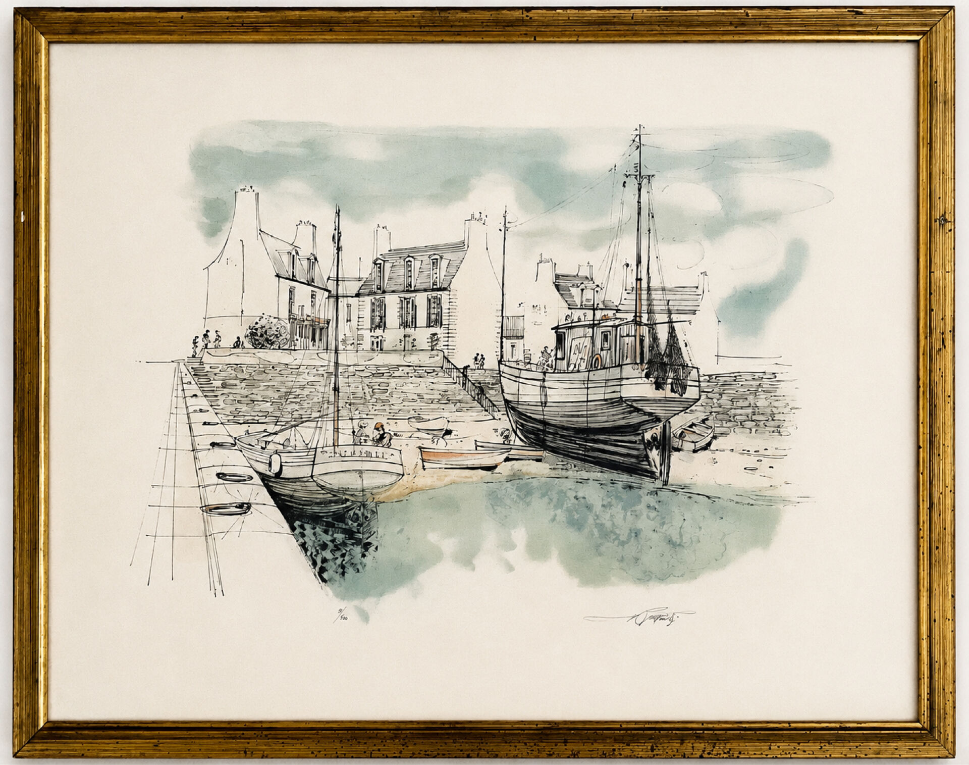 Lithographie originale signée Rolf Rafflewski – Le Port de Lesconil