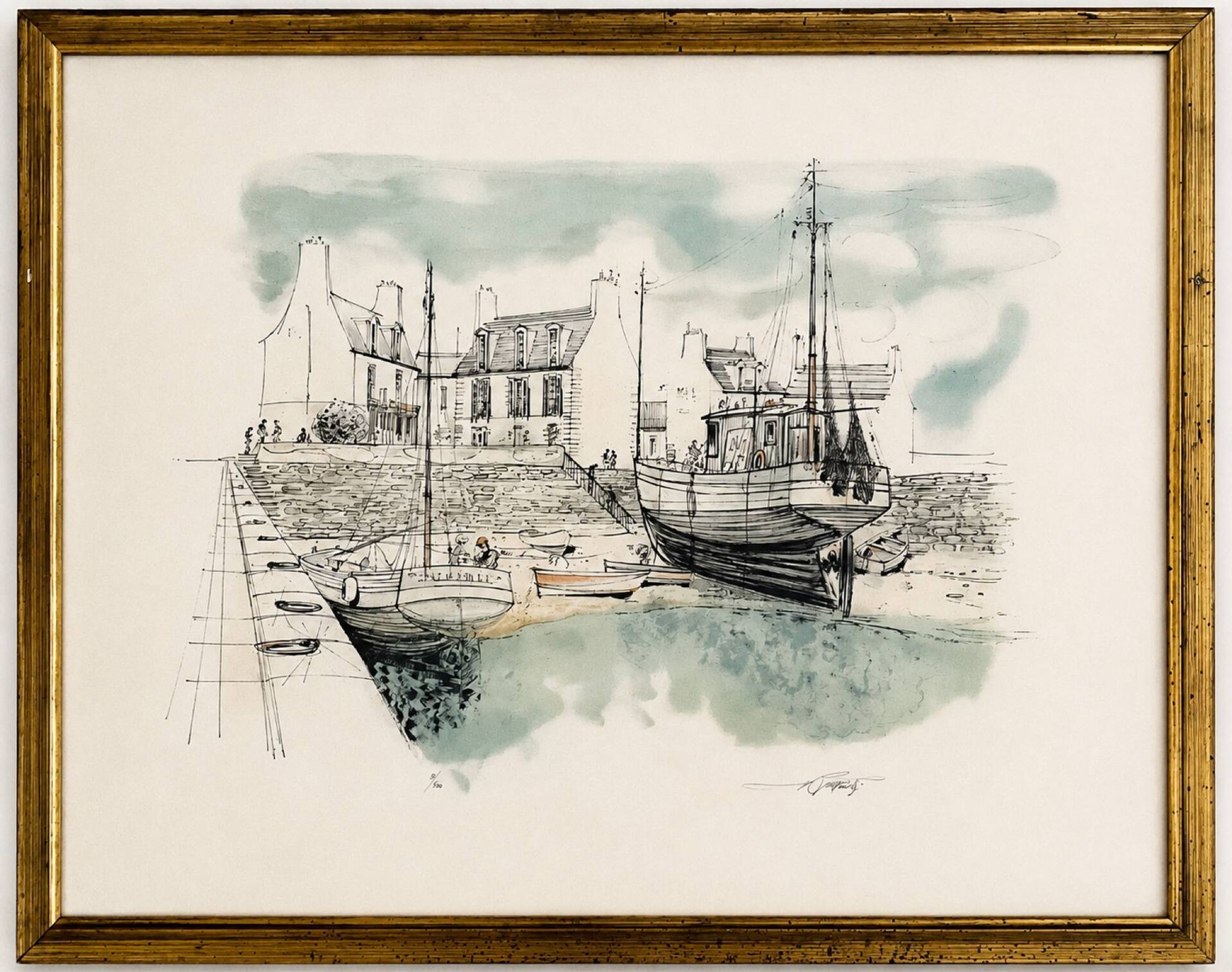 Lithographie originale signée Rolf Rafflewski – Le Port de Lesconil