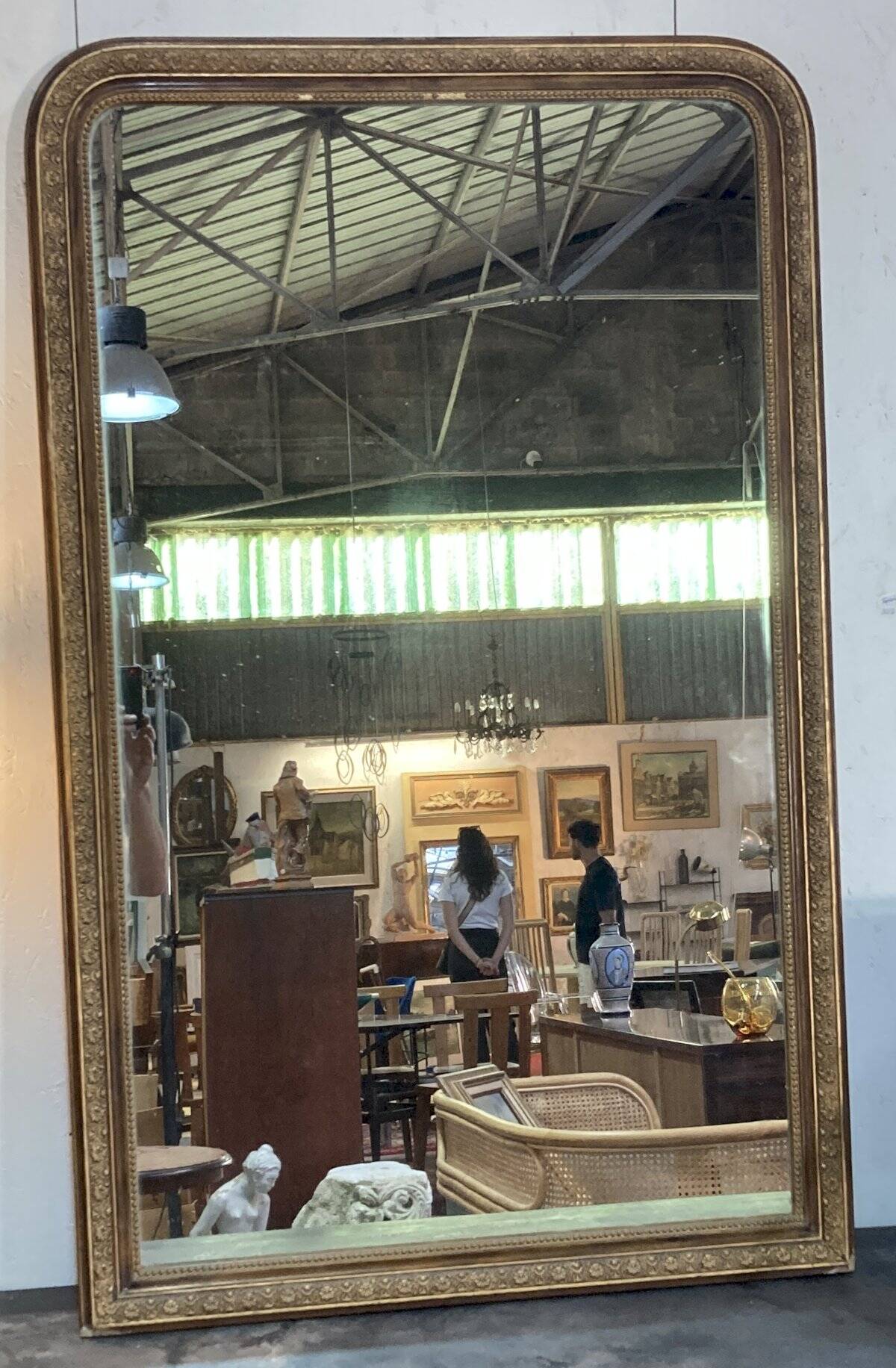 Fireplace mirror - varnished wood and gilded stucco with palmette decoration