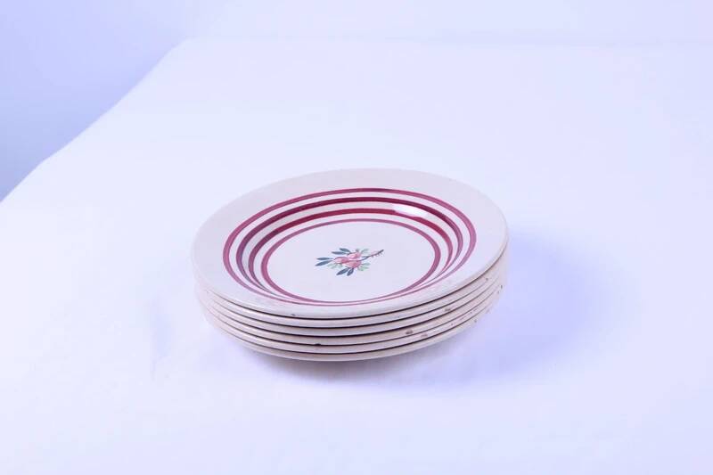 Set of 6 small antique Gien plates