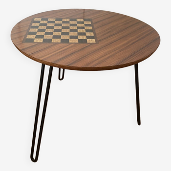 Vintage tripod chessboard coffee table from the 50s/60s