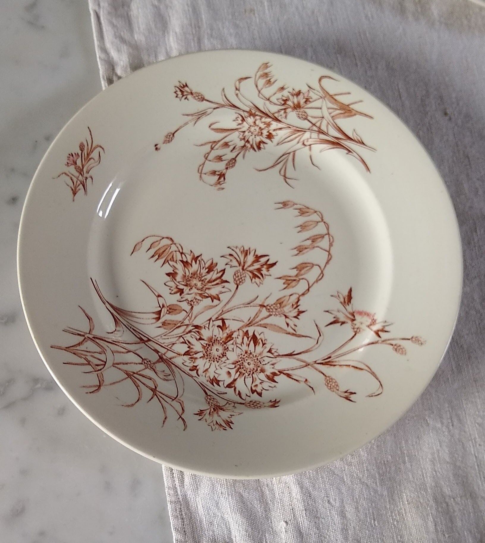 8 flat flowery plates country décor Lunéville Cornflower