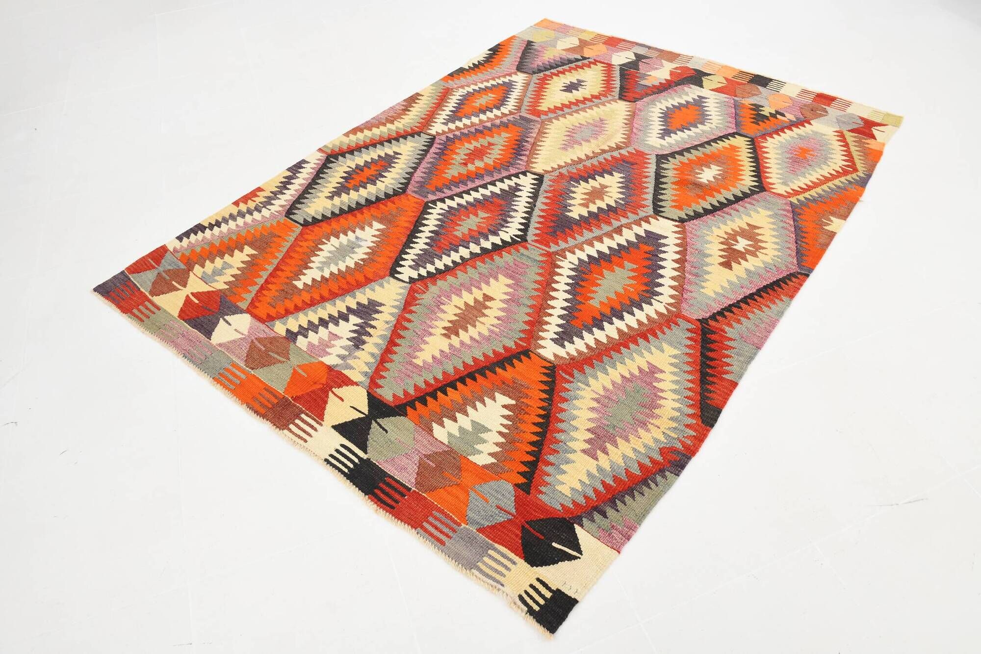 6x8 Multicolor Geometric Style Anatolian Vintage Rug, 164x233Cm
