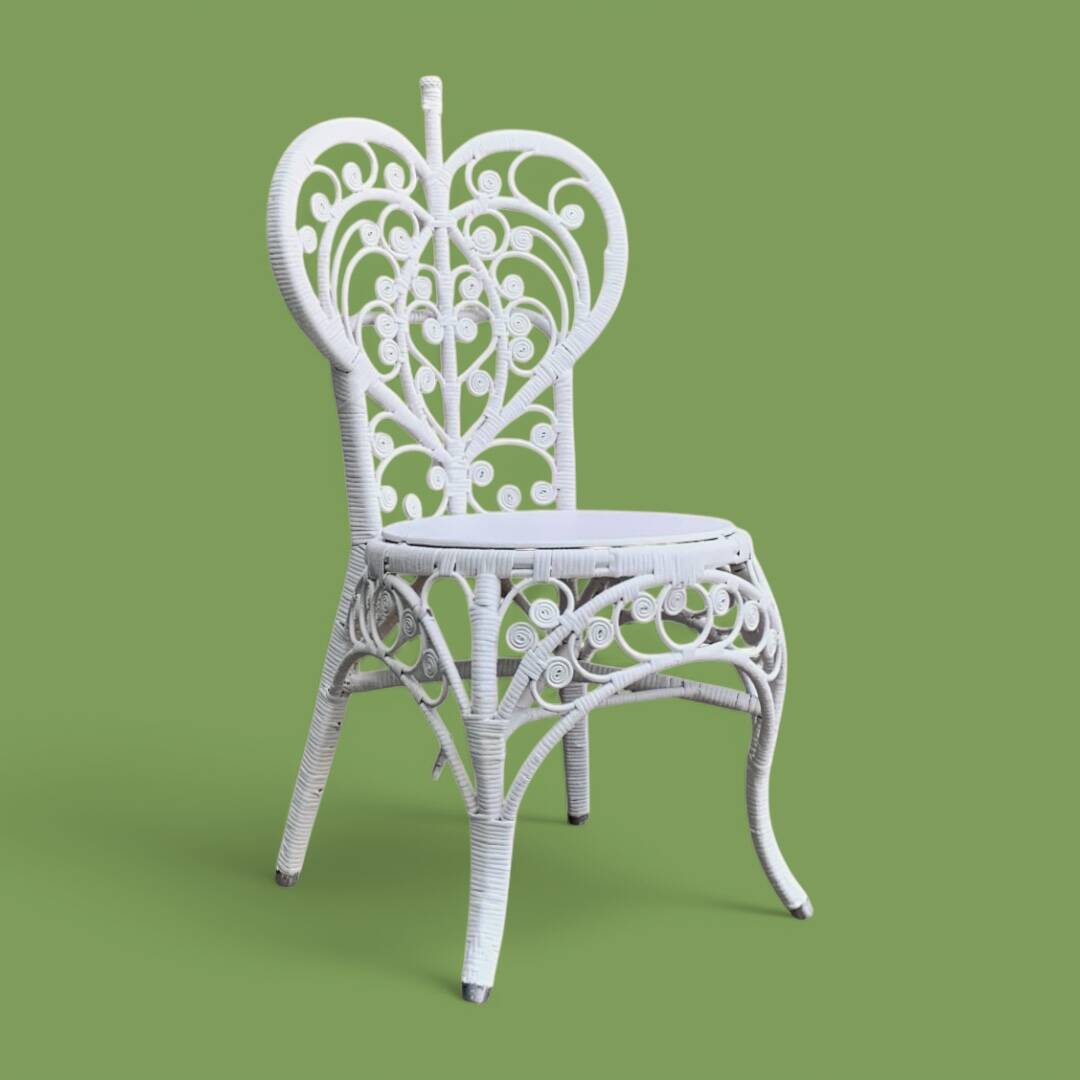 Peacock heart chair, white rattan, 1970s
