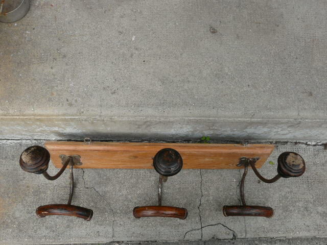 Wall coat rack wood and metal 3 double hooks