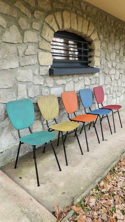 5 vintage skai metal chairs 60 years