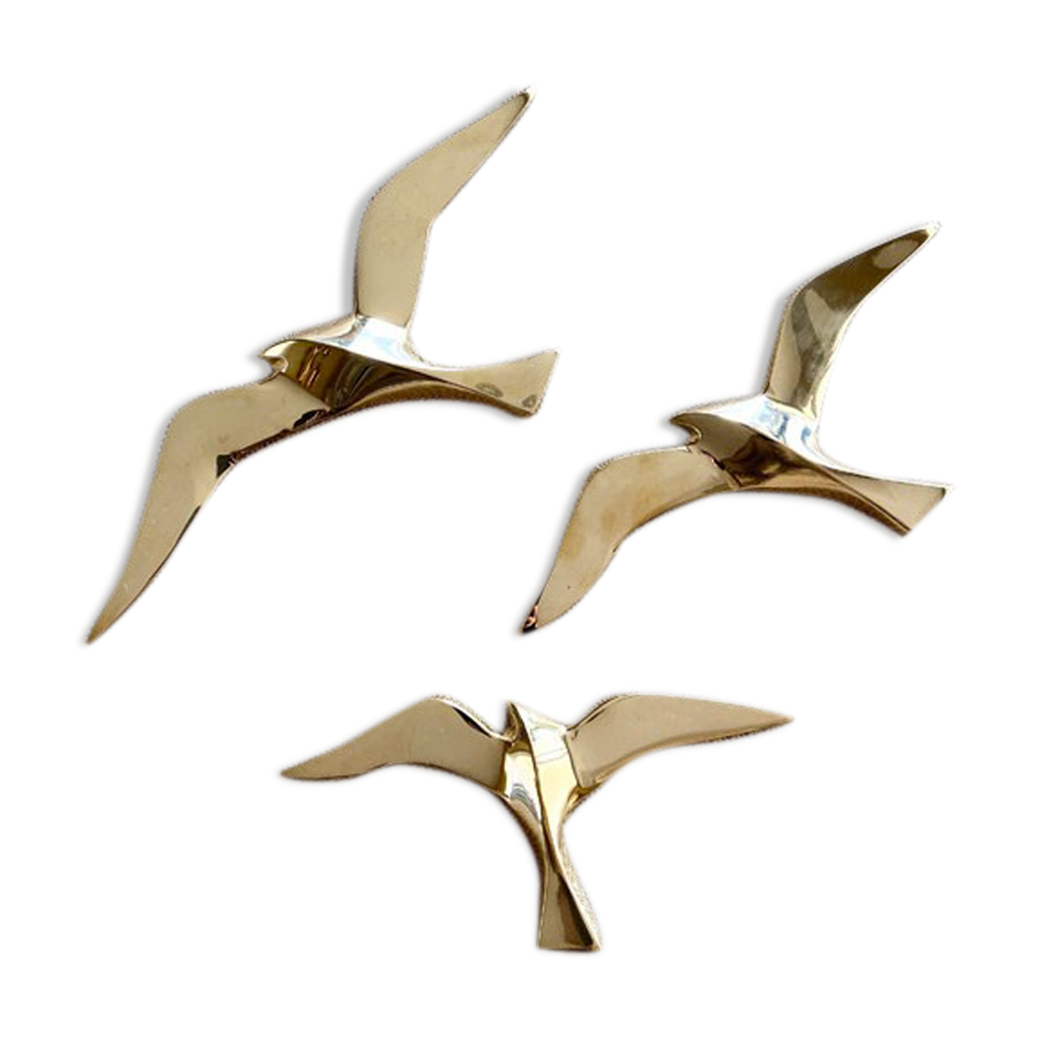 Série de 3 mouettes en laiton doré à suspendre