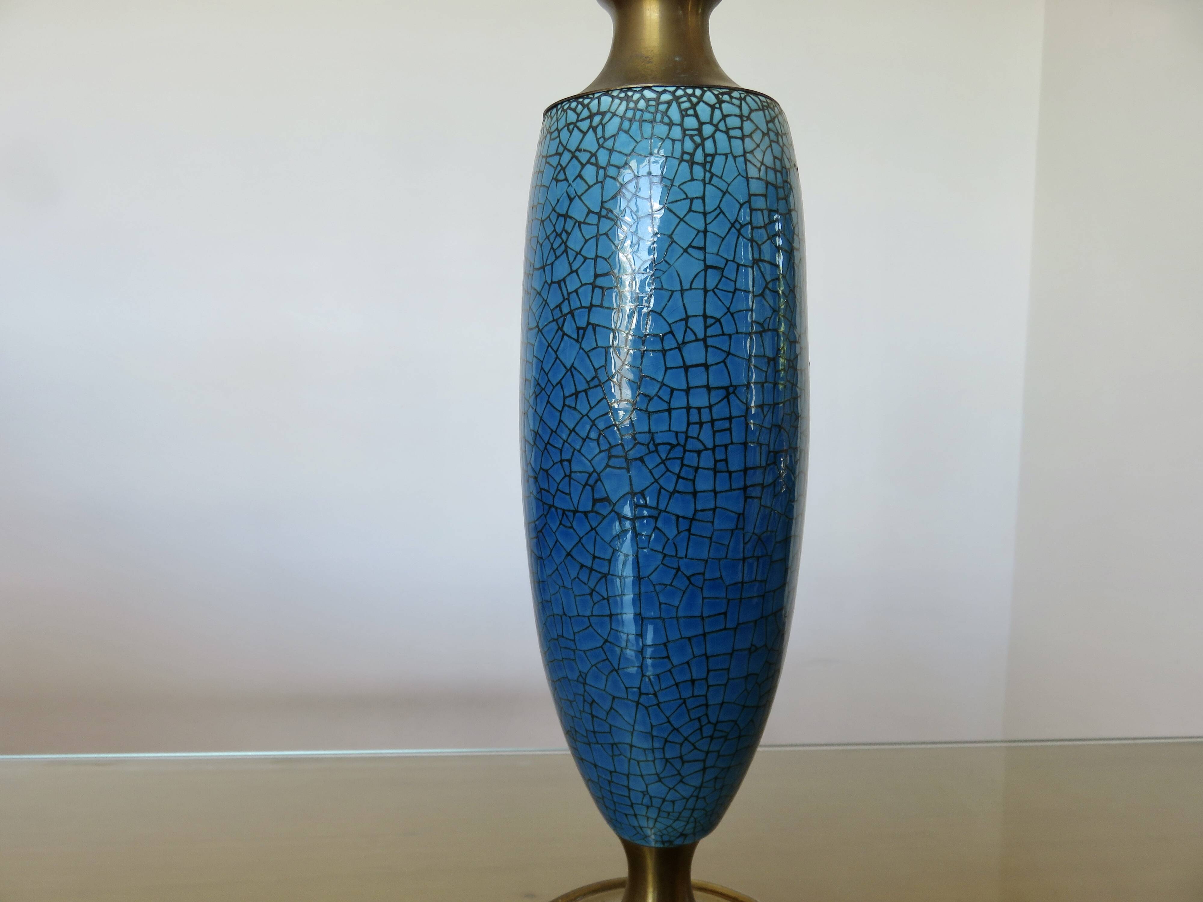 Blue and bronze crackle ceramic lamp