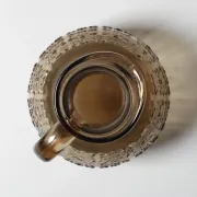 Italian Smoked Glass Jug / Embossed Floral Brown Pitcher / Mid-century Jug