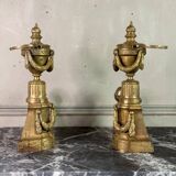 Paire De Chenets De Style Louis XVI En Bronze Doré, XIXème Siècle