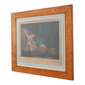 Antique Walnut Frame with Engraving “Le Verrou” by Maurice Blot, France