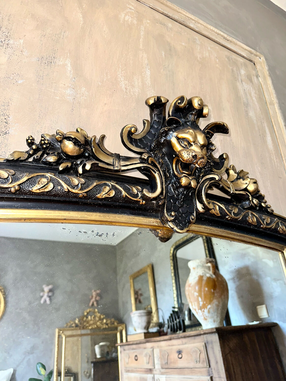 Antique Napoleon III pediment mirror