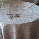 Round tablecloth color linen and ivory floral pattern Indian printed spirit
