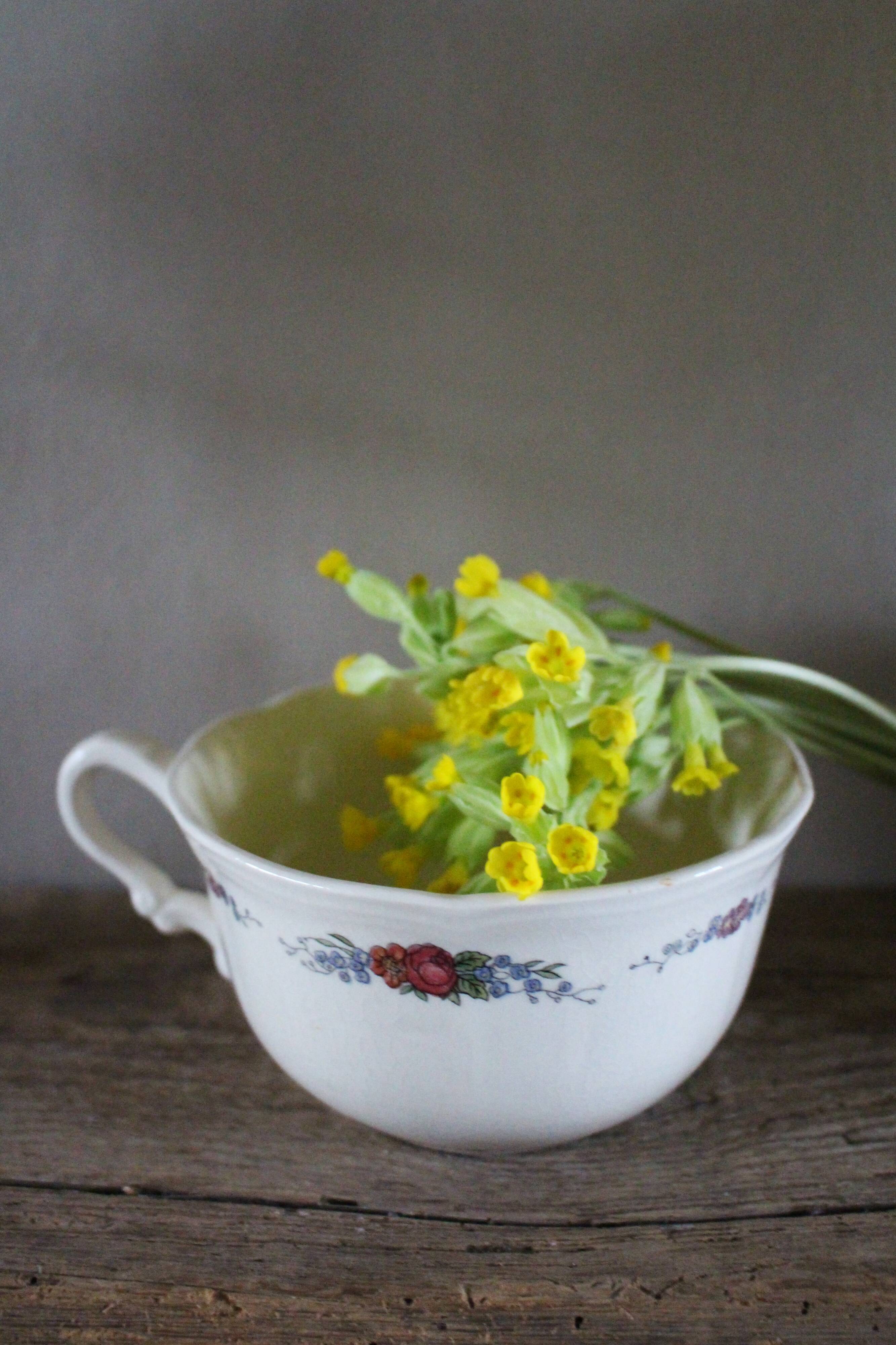 Ecru cup with flowers Alsace Sarreguemines pottery