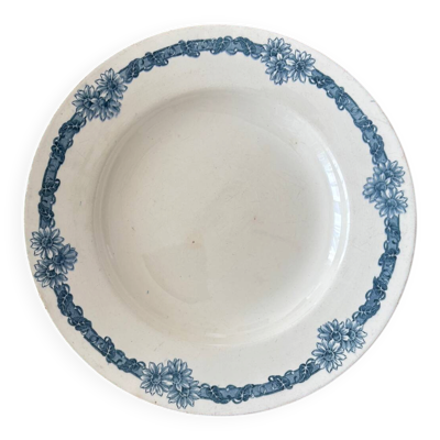 Grand plat creux terre de fer Longchamp modèle Denise bleu vintag