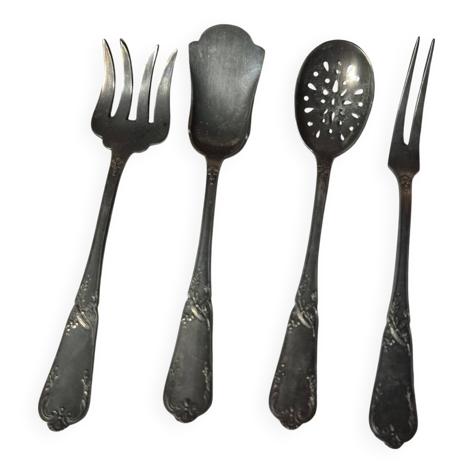 Set of 4 vintage silver-plated serving cutlery + box