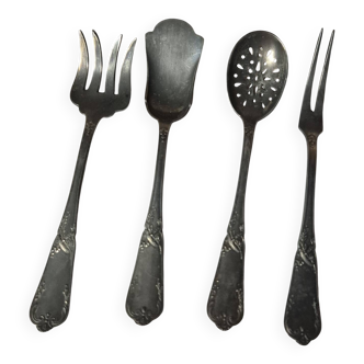 Set of 4 vintage silver-plated serving cutlery + box