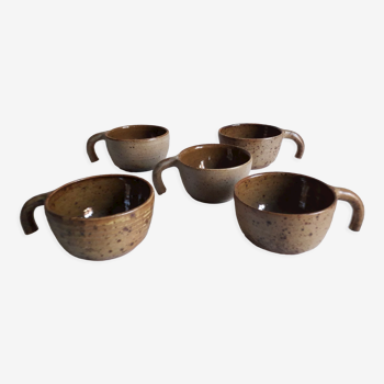 Set of 5 cups in Beauvaisis stoneware signed Jean-Luc Noël