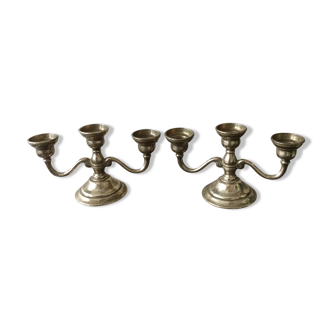 Pair of brass candlesticks bearing 3 candleholders each