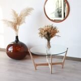 Round Coffee Table - Glass top and beech base