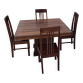 Table de salle à manger en teck massif et 4 chaises assorties de style colonial
