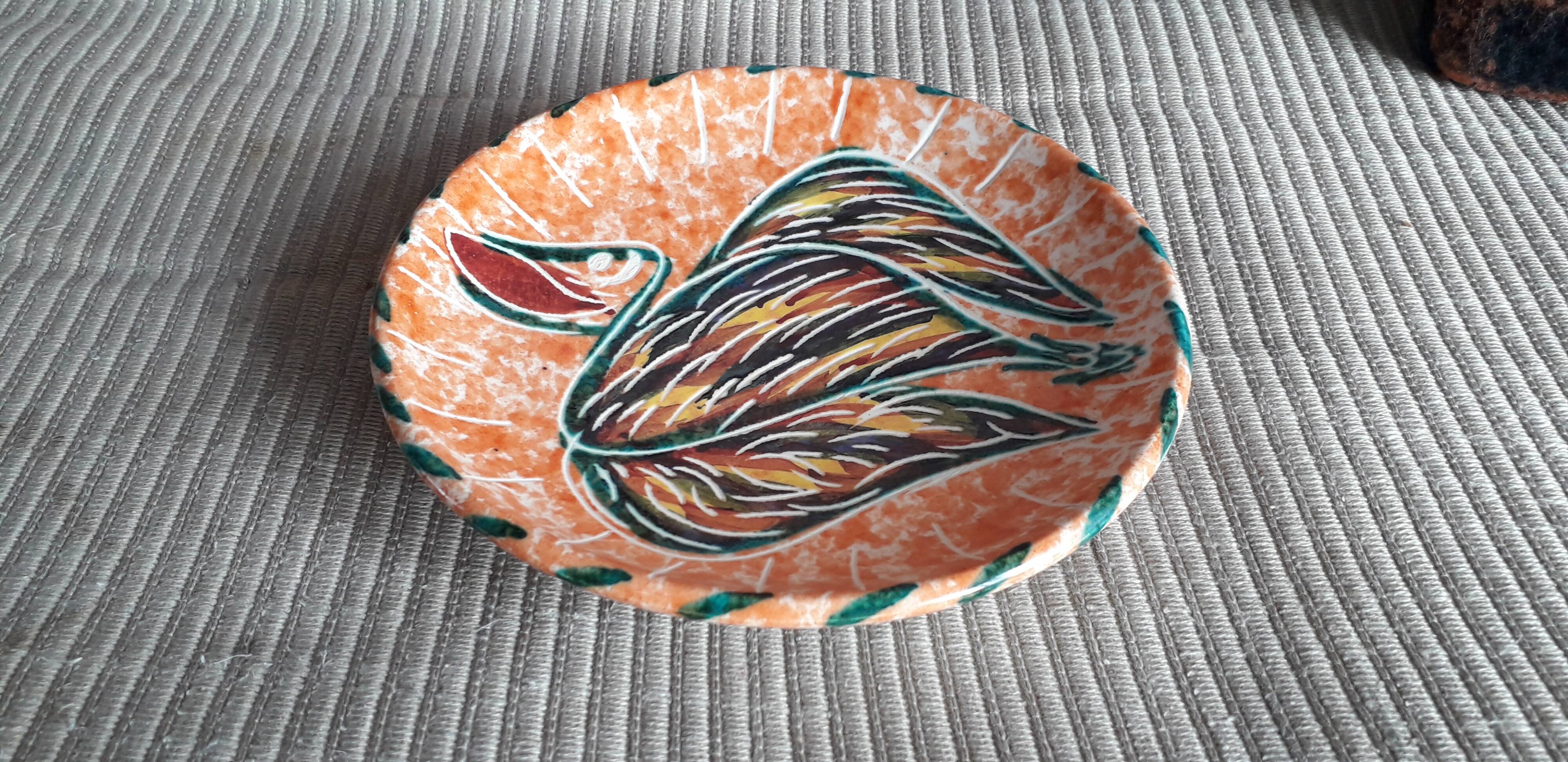Vintage Vallauris plate with pelican decor