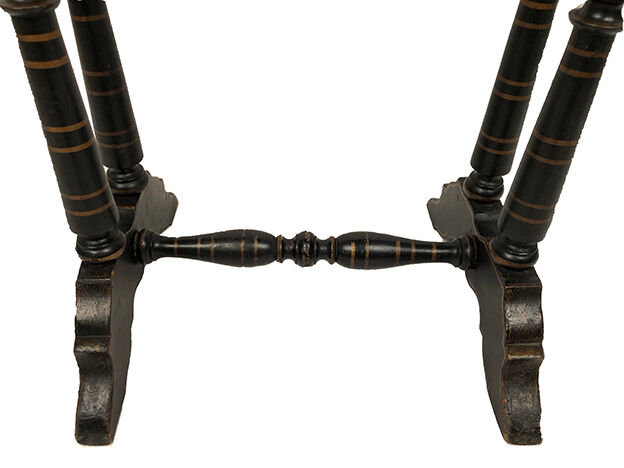 Small table with Napoleon III work, wood and boiled cardboard decorated with flowers painted with flowers