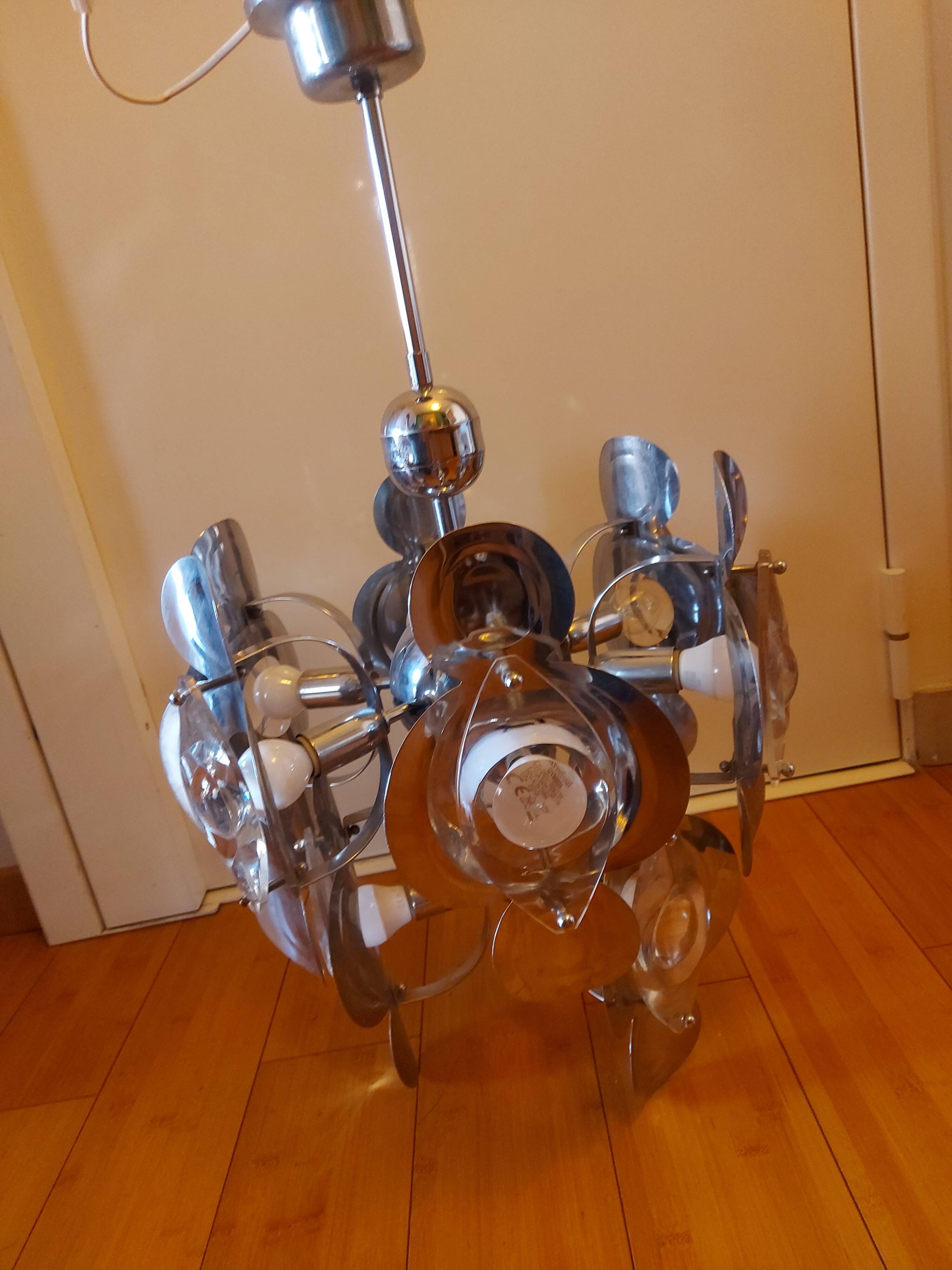 Vintage chandelier 70'S Oscar Torlasco , 9 lights