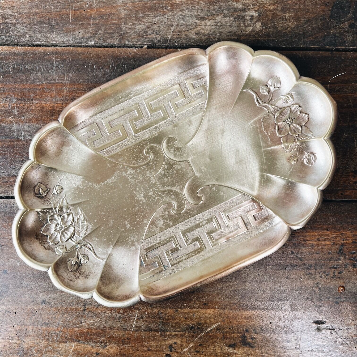 Golden brass serving tray