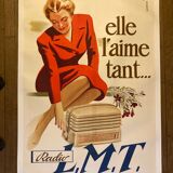 Affiche lmt radio "elle aime tant" litho ancienne et originale entoilage récent