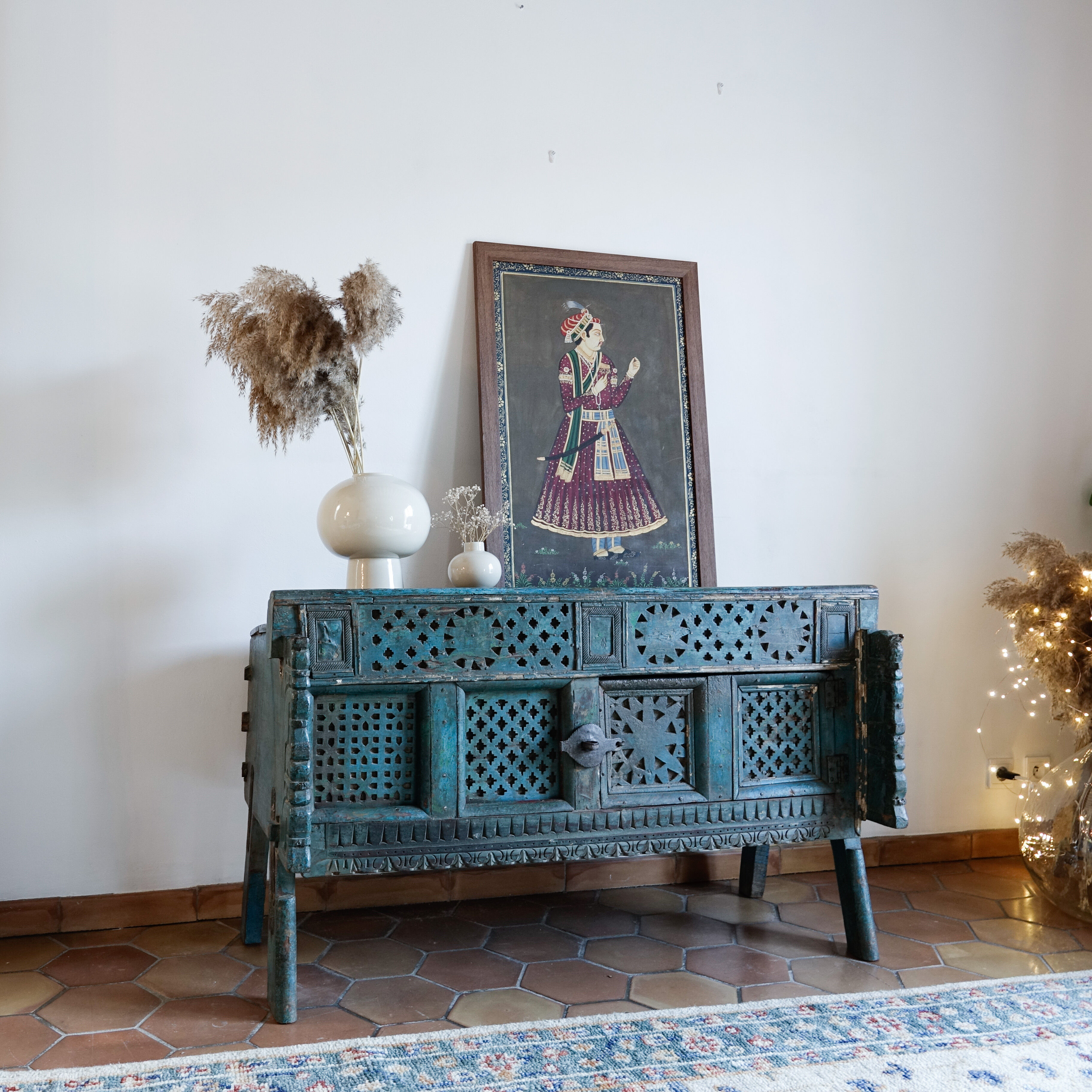 Ancient Indian furniture Damchiya blue