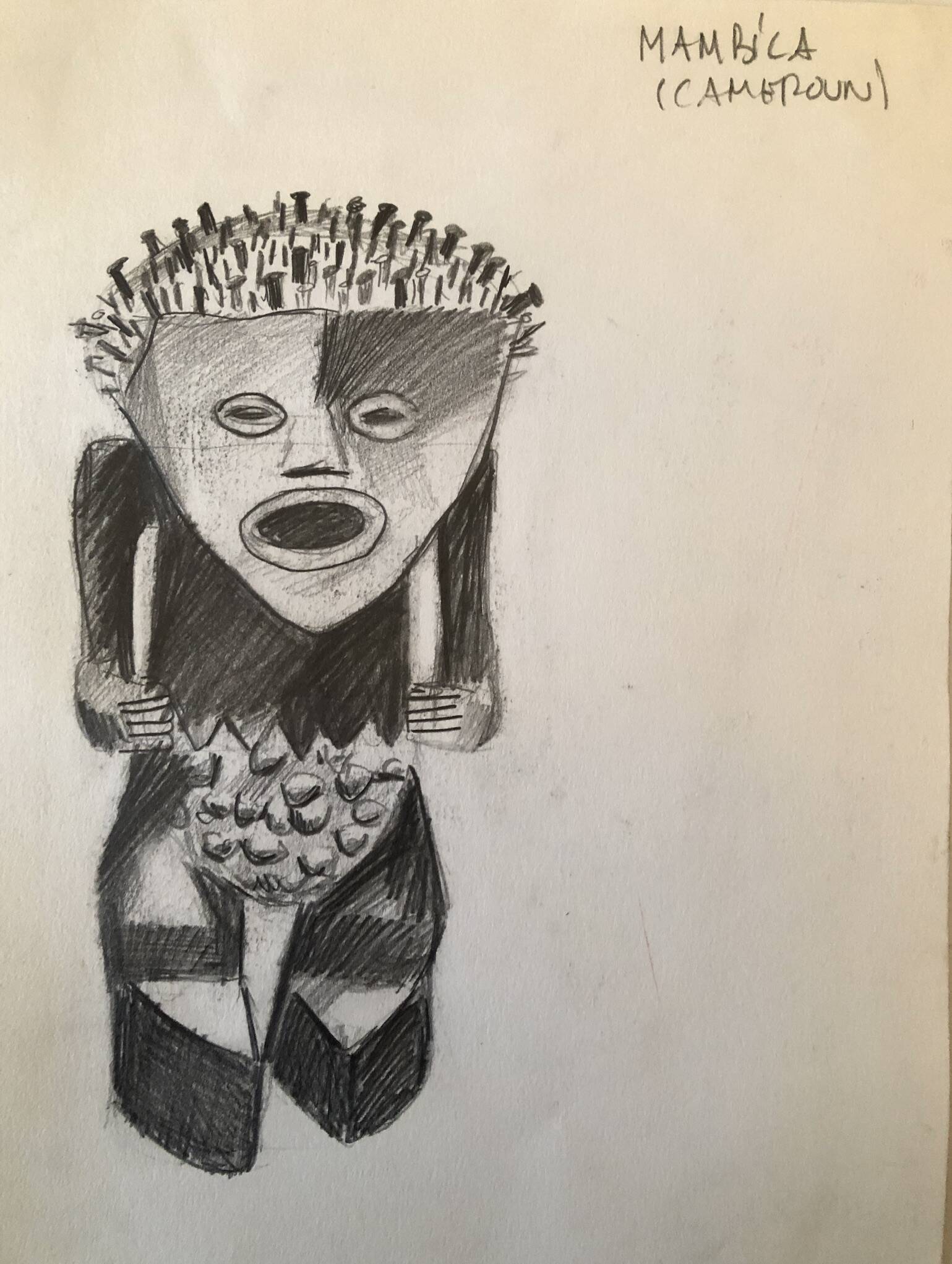 Drawing African Sculpture Manbila Cameroon